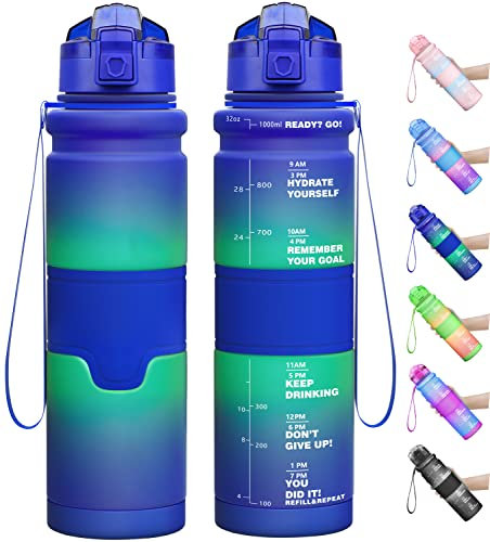 Lunidry Trinkflasche - Tritan BPA Frei Wasserflasche Kinder, 1L/500ml Kohlensäure Geeignet Auslaufsicher Sport Trinkflasche mit Zeitmarkierungen & Fruchteinsatz Für Schule, Fahrrad, Gym, Outdoor