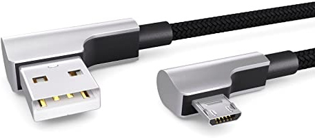 PAXO 0,3m Nylon Micro USB Kabel schwarz, 90 Grad Winkelstecker, USB auf Mikro USB Ladekabel, Datenkabel, Ladekabel, USB 2.0