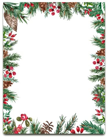 AnyDesign 80 Sheet Christmas Stationery Paper Xmas Pine Cones Berries Foliage Letterhead Letter Writing Paper for Holiday Notes Greeting Cards Invitations Office School Printing, 8.5 x 11 Inch