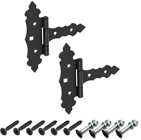 BRESKO Kreuzgehänge dekorativ Ladenband Scharnier T Bänder Torband Türbänder verzinkt 2er Set mit Schrauben (Schwarz, 75x35x130 mm)