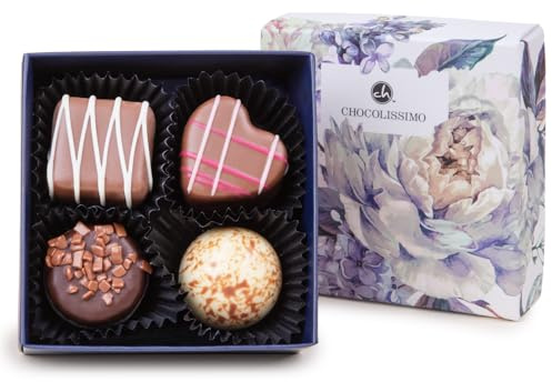 CHOCOLISSIMO - Praline Con Alcool - Cioccolatini in Scatola Con Fiori - Cioccolatini in Regalo - Idea Regalo Originale per Donne, Pasqua, San Valentino, Festa Della Mamma, Compleanni