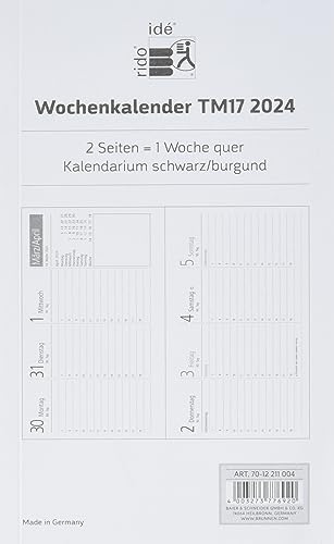 ridoidé Agenda semainier de rechange modèle TM 17contacter 2024 scolaire 2 pages = 1 semaine transversale Dimensions de la feuille 8,7 x 15,3 cm Blanc