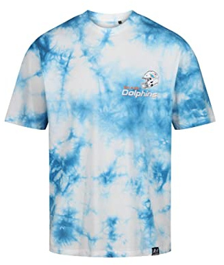 Recovered Miami Dolphins NFL Tie-Dye Relaxed Oversized T-Shirt Blue White - L