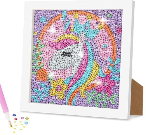 AUAUY Diamond Painting Kit, 5D Diamond Painting Gatti Kit con Cornice in Legno, DIY Diamante Painting Pittura Kit Craft Arts Regalo per Decorazione Della Parete di Casa (Unicorno)