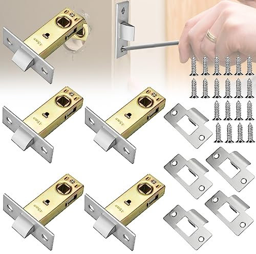 OKUYAN 5PCS Tubular Latch Set 45mm Tubular Mortice Latch Tubular Door Latch Lubricant Rebate Standard Tubular Latch with Plate And Screws For Internal Doors of Most Sprung Lever Door Handles