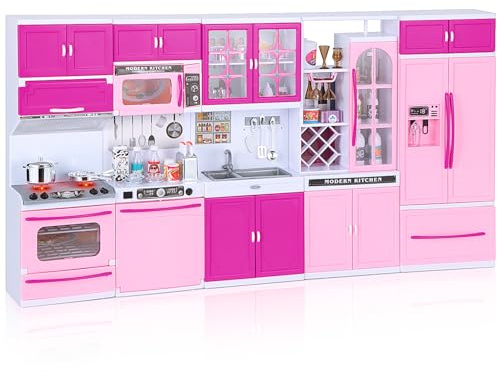 Mastom Kitchen Playset for Girls, Play Kitchen Toys for Dolls with Realistic Lights & Sounds, 56PCS Kids Pretend Play Kitchen Toy Accessories, Gifts for Toddlers Girls 3 4 5 6 Year Old