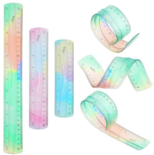 Amabro Flexibles Lineal Set, 3 Stücke 30cm Lineal 20cm Lineal 15cm Transparent Lineale Biegsames Kunststoff Lineal Doppelskala Lineale Weiches Buntes Lineal für Büro Schule Klassenzimmer Home