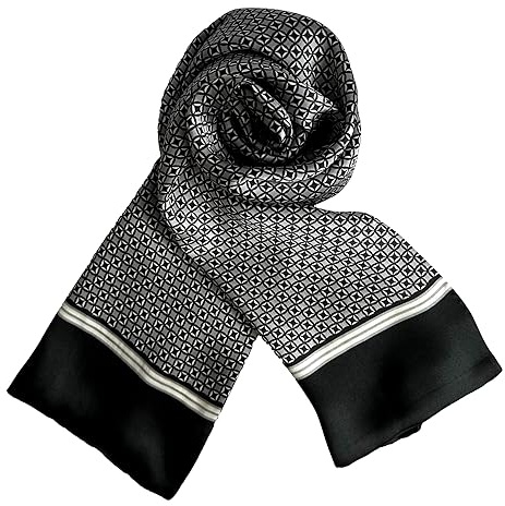 JWSilk Longue écharpe en soie charmeuse pour homme, noir/blanc, 63x10