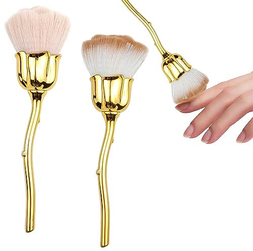 2 Pack Rose Nail Dust Brushes, Super Soft Facial Concealer Makeup Brush Professional Manicure Cleaning Tool for Nail Trimming & Makeup Application