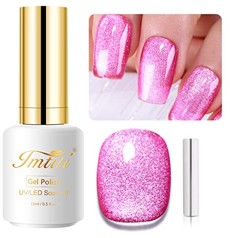 IMTITI MittelViolettRot UV Nagellack, 15 ml 9D Chamäleon Holografisch Magnetisch Nagelgel Glitzer Katzenauge UV LED Soak Off mit 1 Magnet