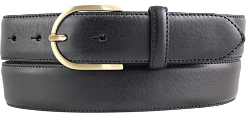 BELTINGER Hochwertiger Damengürtel aus Vollrindleder mit goldener Gürtelschließe 3,5 cm | Bombierter Ledergürtel Damen 35mm | Damen-Gürtel made in Italy | Schwarz 80cm
