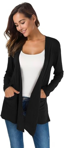 TownCat Elegant Casual Cardigan Long Strickjacke für Damen Mit Taschen Dünn Sitzender Lässiger Langärmeliger im Freien Vielseitige Farben Für Den Tägliches Tragen Schwarz XXL
