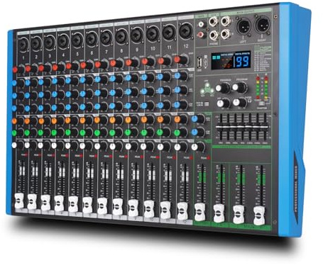 Yamnweo MIX-12 Professional DJ Audio Mixer 12 Channel with XLR and Line Input, Bluetooth, USB, MP3 and USB Recording