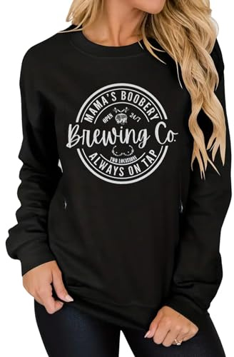 AEARGIV Women Causal Maternity Nursing Sweatshirt Comfort Friendly Zip Breastfeeding Pullover Tops Mama's Boobery Sweater(M, Black)