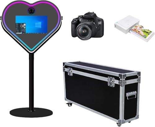 Cabine photo reflex numérique, miroir magique portable pour appareil photo, miroir en forme de cœur, écran tactile, cabine de miroir de 54,6 cm pour fêtes, location de mariage (noir)