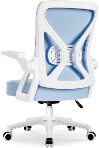 Airchros Bürostuhl, Ergonomischer Schreibtischstuhl mit Einstellbarer Lendenstütze, Hochklappbaren Armlehnen, Höhenverstellbarer Chefsessel Drehstuhl, Netzstuhl mit Wippfunktion, Blau