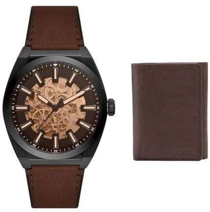 Fossil Herren Heritage Braune Leder-Uhr und Ingram Geldbörse, Set