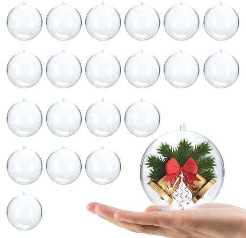 iwiio 20Pcs Clear Baubles to Fill, Clear Plastic Baubles for Craft, DIY Make Your Own Bauble, Christmas Bauble for DIY Craft Christmas Tree Decor Balls, Xmas Party Decorations (8cm)