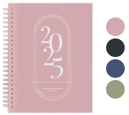 Rileys & Co Planer - Monatlicher Und Wöchentlicher Agenda-planer, Flexibler Einband, Doppelspiralbindung, Notizseiten (Rosa, Deutsch)