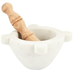 Mortaio in Marmo di Carrara con pestello in legno di faggio, 16 cm di diametro | Made in Italy