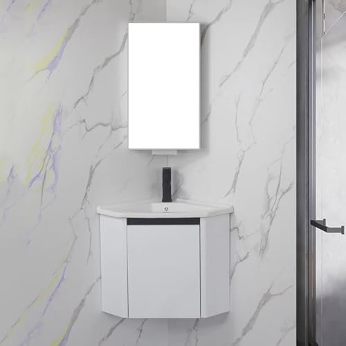 Mobiletto da bagno con mobiletto a specchio e set di lavandini in ceramica, organizer per mobiletto stretto sospeso con stazione lavamani, mobili da parete con rubinetto per bagno, cucina, soggiorno(W