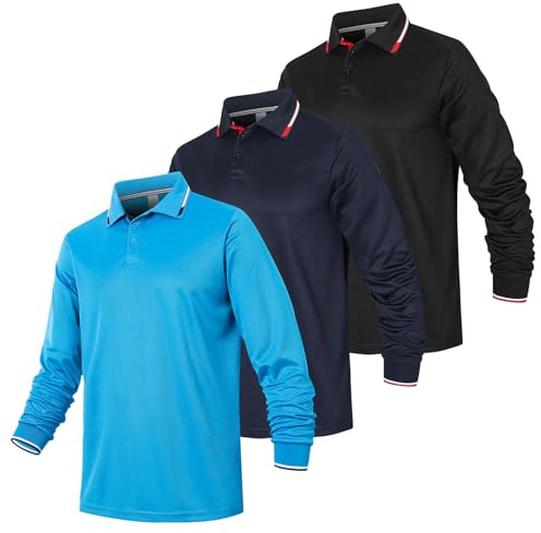 Gaiatiger 3 Pack Mens Polo Shirts Breathable Moisture Wicking Work Polo T Shirts Casual Tops Long Sleeve Golf Shirts Sports Tee,P8510-3,Black Navy Lightblue,L