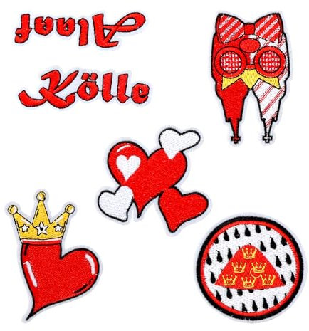 APOMOONS 6 Stück Kölner Karneval Rot Weiß Bügelflicken, Aufnäher Flicken zum Aufbügeln, Patches Bügelbilder für Textilien, Gestickte Applikation Accessoires Karneval für Kleidung Taschen Schneiderei