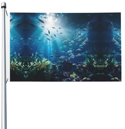 Drapeau du monde sous-marin imprimé double face (91,4 x 152,4 cm), grand drapeau de jardin, décoration extérieure festive