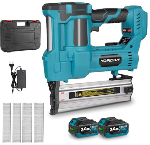 Yofidra Cordless Nail Gun 2-in-1 Electric Stapler & Nailer for Wood, 15-50mm F-Type Nails & 10-40mm Staples with 3000mAh Battery, LED Light & Depth Adjustment