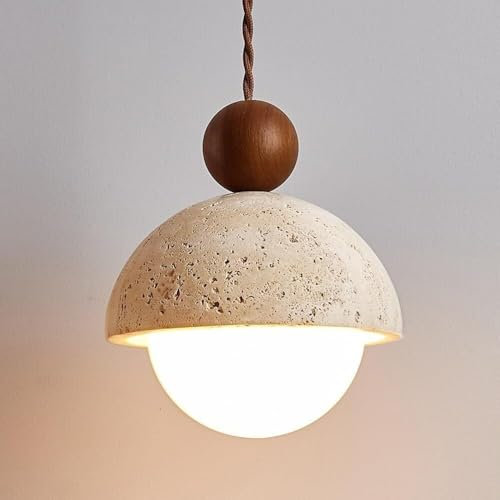 Moderno Lampada a Sospensione Lampada da Soffitto Giapponese In Legno Regolabile In Altezza Lampadario da Soffitto con Paralume In Pietra A Cupola G9 per Interni In Sale da Pranzo Cucine E Corridoi