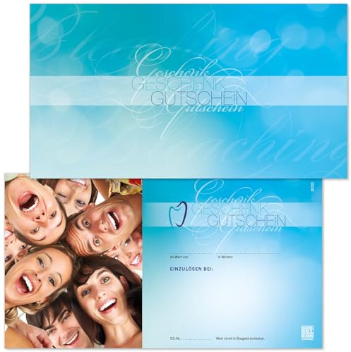 GESCHENKGUTSCHEINcom - 10 Blanko Geschenkgutscheine - Formular mit Vordruck für Zahnärzte Zahnpflege. Zahnarztgutschein ZA1202-10-V1