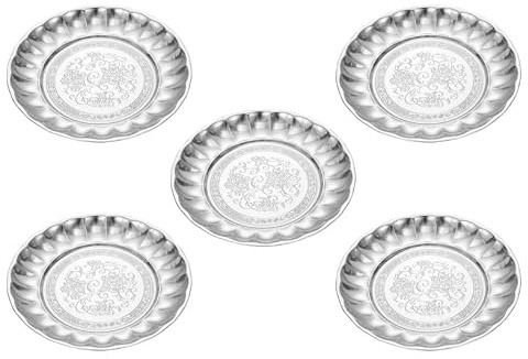 inodiref 5 Pièces Plats de Service en Inox 25 cm Plats Ronds en Acier Inoxydable Rétro élégant Plat de Service Rond Assiettes à Barbecue Plateau à Fruits Convient pour Pique-nique Camping Randonnée