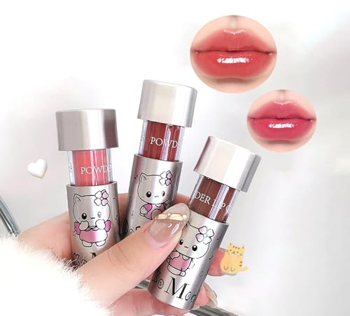 3 Colori Lucidalabbra Idratante, Carino Gatto Gelatina Rossetti Liquidi Glitter Lucido Alta Lucentezza Finitura Vetro, Trucco Bambini Regalo Rossetto per Donne E Ragazze