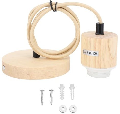 Ejoyous Luminaire Pendentif en Bois Porte-ampoule, Suspension Plafond E27 Montage Luminaire Vintage Kit Porte-ampoule avec Câble Réglable de 1m pour Cuisine Chambre Bar Café