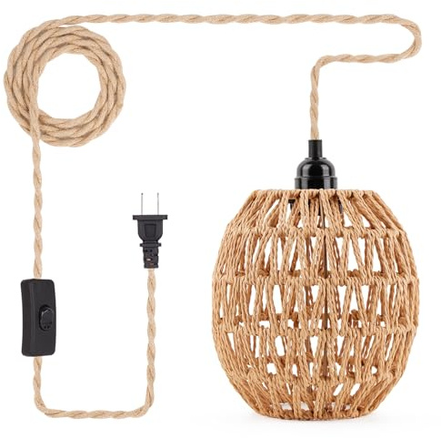 FRIDEKO HOME Hanging Lamps Hanging Light 15ft Plug in Pendant Light - Pendant Light with On Off Switch Plug in Cord Pendant Light Fixture E26 E27 Light SocketCord for Bedroom Living Room (Bohemia)