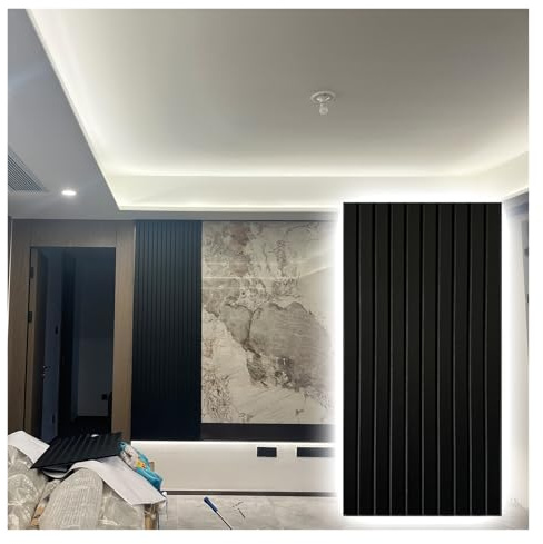 panneau mural panneaux muraux Panneau Mural En PVC Noir Pour Fond TV, Panneaux De Placage Bois Autocollants - Carreaux Muraux Autocollants - Revêtement Mural Acoustique Décoratif(5pcs(1.8㎡))
