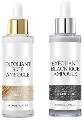 Teegxddy 2 Pièces Black Rice Ampoule White Rice Peeling Serum - Solution de Soin au Riz - Élimine les Points Noirs pour Tous les Types de Peau