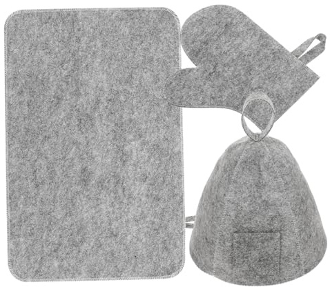 VICASKY Felt Sauna Accessories Set for Women and Men Soft Sauna Cap Gloves and Pad for Hair and Hand Protection and Gloves Comfortable Spa Bath Felt Set in Grey