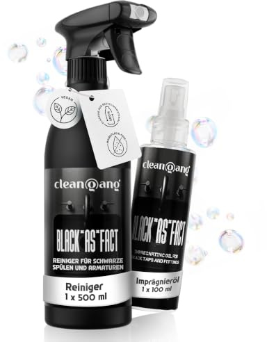 Cleangang BLACK*AS*FACT Set für schwarze Spülen & Armaturen – Reiniger 500 ml + Imprägnieröl 100 ml – Entfernt Kalk‑ & Wasserflecken, schützt schwarz mattierte Oberflächen – vegan & mikroplastikfrei