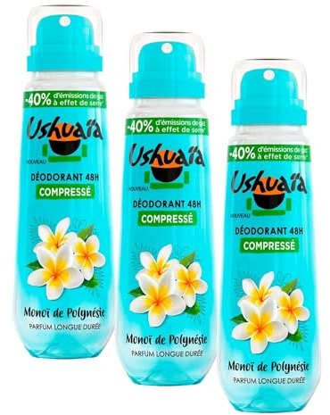 Ushuaïa Déodorant Compressé 48H Monoï de Polynésie, 100ml (Lot de 3)