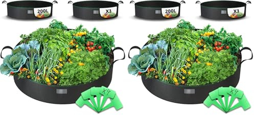 VOUNOT® 3 Piezas Bolsas de Cultivo Huerto Urbano 200L, Maceta de Tela Cultivo de Patatas con Asas y Etiquetas de Plantas, Bolsa de Siembra no Tejida para Papas Tomates Fresas (Paquete de 2)