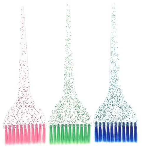 NOLITOY Cepillos para Teñir el Cabello 3 Piezas Mango Cristal, Pinceles para Peluquería Profesional, Aplicadores de Tinte Flexibles para Salón y Uso Doméstico (rojo, Azul, Verde)