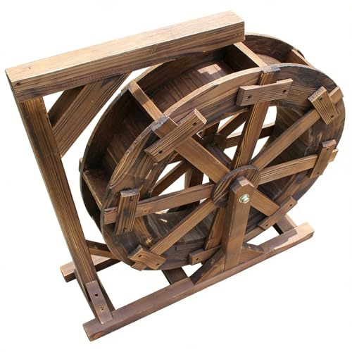chengxiaorui Fuente de Rueda de Agua para jardín, Rueda de Agua de Madera con Soporte para Patio Exterior, Fuente de Agua Vintage para Estanque y Piscina, Fuente de circulación Decorativa(30cm)