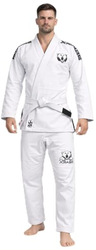 X RAGE Bear Premium White BJJ Gi for Men & Women – 450g Lightweight Cotton Brazilian Jiu Jitsu Gi – Durable Judo Gi Adult Karate Gi Uniform for Training & Competition – White Gi