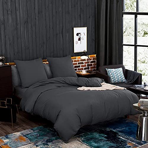 AYSW Bettwäsche gebürstet Microfaser 1 Bettbezug 155x220cm + 1 Kopfkissenbezug 80x80cm mit Reißverschluss Grau