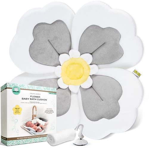 Flor de baño orgánica para bebés, cálida y acogedora flor de bambú para baño que al bebé le encantará, flor de baño para bebé, se adapta a la bañera del fregadero, soporta recién nacidos, alfombrilla