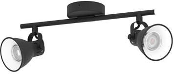 EGLO Deckenlampe Seras 1, 2 flammige Deckenleuchte Industrial, Klassisch | Deckenstrahler aus Stahl, Wohnzimmerlampe in Schwarz, Küchenlampe, Spots mit GU10 Fassung