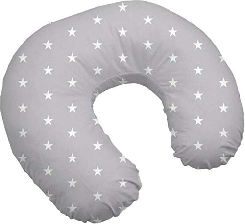 Baby Breast Feeding Pillow Nursing Pregnancy Baby Sitting Support - Grey With Small White Stars