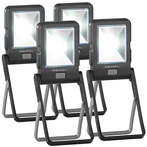PEARL Batterielampe: 4er Pack LED-Arbeitsleuchte im Baustrahler-Design mit 3 Watt COB-LED (Strahler Batterie, Mini-Baustrahler, Campinglampe)