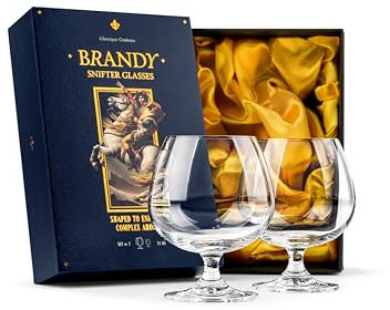 GLASSIQUE CADEAU Bicchieri grandi da 620 ml per brandy e cognac | Set di 2 | Ciotole giganti a stelo corto | Bicchieri da bere e degustare per Armagnac